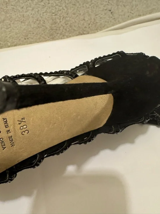 Sergio Rossi Black Scalloped crystal Laser-Cut Peep-Toe Stilettos size 38.5 - Picture 5 of 11